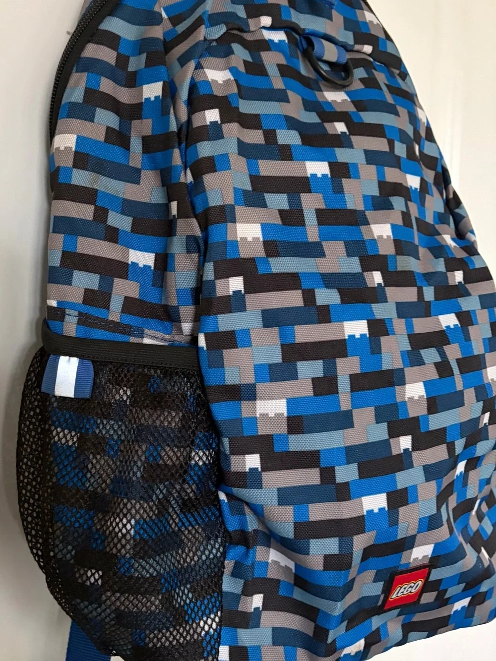 Lego Unisex Backpack in Blue, Black & Gray Pixel Print. Very Good Condition